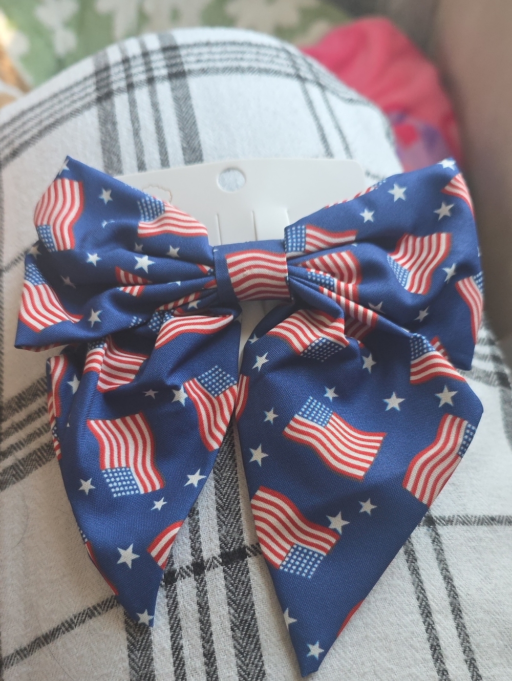 Patriotic Blue Flag Bow Hair Clip for Kids
